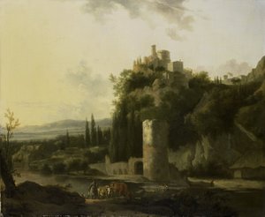 Italiensk landskab med rundt tårn