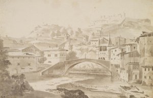 Wien, nær Lyon. Pont Saint-Martin over floden Gére. TV. Priory of Saint-Martin, t.h. Porte de la Rochette og slottet Pipet