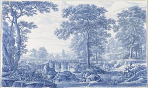 Plaquet med et italiensk landskab Plade med et italiensk landskab af Frederik van Frytom (attributed to)