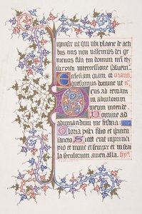 Oplyst blad med indledende E recto, vinrand på bagsiden, 1830-62.