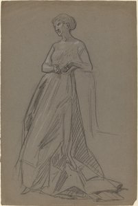 Stående kvinde læner sig på sin albue af French 19th Century