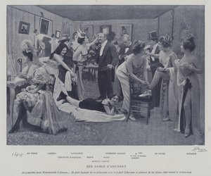 Skuespillerinder morer sig i omklædningsrummene på Theatre des Varietes, Paris (s/h-billede) af French Photographer