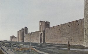Aigues-Mortes, udvendig udsigt over voldene, taget fra E af French Photographer
