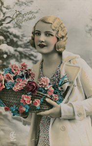 Bonne Année, Godt Nytår postkort sendt i 1913 (håndfarvet foto) af French Photographer
