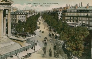 Boulevarder i Paris, set fra Boulevard de la Madeleine. Postkort sendt i 1913. af French Photographer