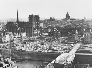 Bygningen af Hotel-Dieu, Paris, 1867 af French Photographer