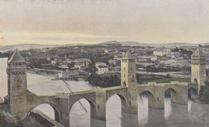 Cahors, Pont Valentre og udsigt over den venstre bred af Lot af French Photographer