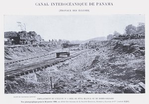 Panama Interoceanic Canal, Lock Works (bw foto) af French Photographer