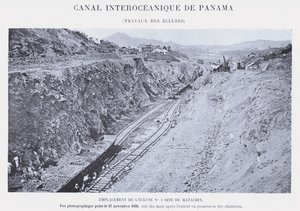 Panama Interoceanic Canal, Lock Works (bw-billede) af French Photographer