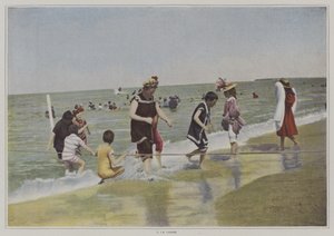 Børn leger med et reb på stranden (farvefoto) af French Photographer