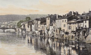 Epinal, Gamle huse på Quai Rualmenil, ved bredden af ​​Mosel af French Photographer