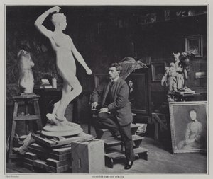 Fransk maler og billedhugger Alexandre Falguiere i sit atelier (s/h foto) af French Photographer