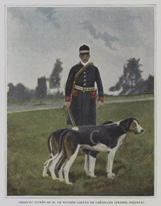 Hund og jæger i bemaling af jagten på Vicomte Gaetan de Chezelles, Frankrig (farvefoto) af French Photographer