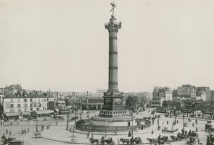 La Colonne de Juillet, Place de la Bastille, Julisøjle, Bastillepladsen (fotogravering) af French Photographer
