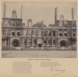 Pariserkommunen, ruinerne af Hotel De Ville, facade (s/h-billede) af French Photographer