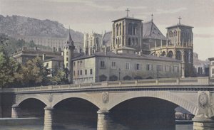 Lyon, Archeveche, St-Jean-katedralen og bjergskråningen ved Fourviere af French Photographer
