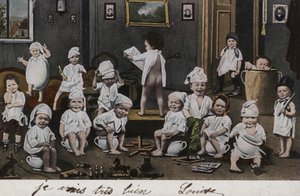 Mange babyer på deres potter af French Photographer