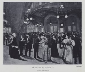 Uden for Theatre du Vaudeville, Paris, i intervallet (s/h foto) af French Photographer