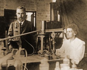 Pierre og Marie Curie i laboratoriet af French Photographer