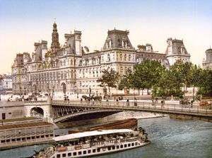 Pont dArcole og The Hotel de Ville, Paris, pub. ca. 1900 af French Photographer