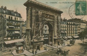 Porte Saint-Denis i Paris, Frankrig. Postkort sendt i 1913. af French Photographer