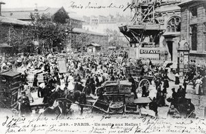 Postkort fra Les Halles, Paris, før 1914 af French Photographer