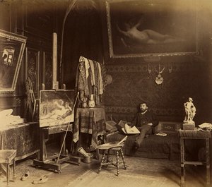 Maleren Toulot i sit studie (s/h foto) af French Photographer