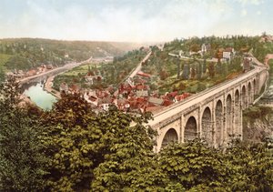 Viaduct de Lanvallay, Dinan, Frankrig, 1890-1900 af French Photographer