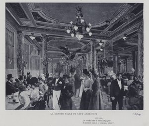 Den store sal i Cafe Americain, Paris (s/h foto) af French Photographer