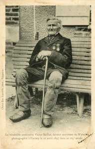 Victor Baillot, den sidste overlevende fra slaget ved Waterloo, fotograferet ved Carisey den 22. april? af French Photographer