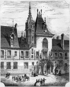 Gotisk arkitektur fra det 15. århundrede: facaden af den indre gårdhave til huset til Jacques Coeur (1395-1456), fransk handelsmand. Bourges, Cher (18) af French School