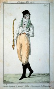 1700-tals mode: parisisk jakkesæt med stor krave, bukser med både. Paris, Musee du Costume af French School