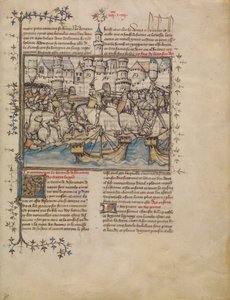 Et slag fra den trojanske krig, ca. 1390-1400 (tempera, vaske og bladguld på pergament) af French School