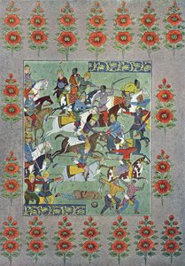 A Battle, illustration fra The Arabian Nights, 1895 (farvegravering) af French School
