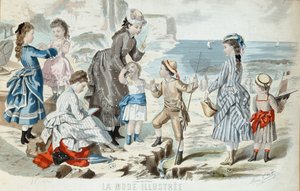 En strand i Normandiet, 1875 (farvegravering) af French School