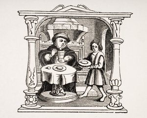 A Burgess Eating his Meal, efter en illustration i et manuskript fra det 16. århundrede, fra Le Moyen Age et La Renaissance af Paul Lacroix (1806-84) udgivet 1847 af French School
