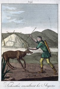 En Chukchi-shaman, der konsulterer oraklet, 1811 af French School