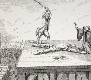 En kriminel dømt til døden bliver knust på et Andreaskors i 18th Century Frace, 1875 af French School