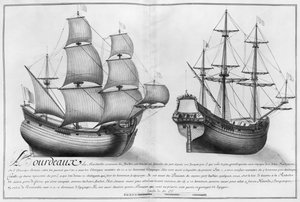 Et hollandsk butiksskib og en pinasse, Bordeaux, illustration fra 