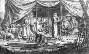 En familie af kurdiske nomader, fra Voyage en Perse af Gaspard Drouville, udgivet 1825 af French School