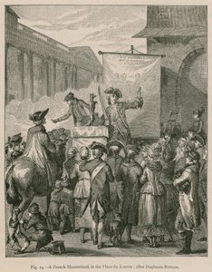 En fransk Mountebank på Place du Louvre; efter Duplessis-Bertaux af French School
