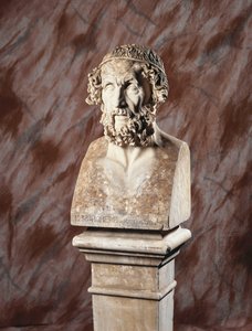 En fransk skulptureret kalkstensbuste af Homer, efter det antikke af French School