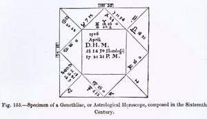 Et Genethliac, eller astrologisk horoskop, fra videnskab og litteratur i middelalderen, skrevet og indgraveret af Paul Lacroix, 1878 af French School