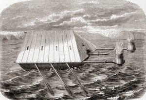Et græsk brandskib, efter en tegning i et latinsk manuskript fra det 13. århundrede, fra Les Merveilles de la Science, udgivet ca. 1870 (gravering) af French School
