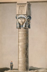 En søjle med Hathor-hoved ved Dendarah, illustration Beskrivelser af Egypten af Edmonde Francois Jomard (1777-1862) udgivet 1809-22 (wc på papir) af French School