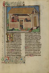 En jæger, der tager sig af hunde, ca. 1430-40 (tempera, guld, sølvmaling og blade på pergament) af French School