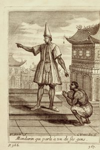 En mandarinmand taler med et af sine folk, fra Voyage du Siam des Peres Jesuites af Guy Tachard, 1688 af French School