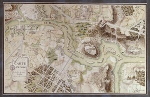 Et kort inspireret af Candide af Francois Voltaire (1694-1778) til en konkurrence arrangeret af Ecole Nationale des Ponts et Chaussees i Paris, slutningen af det 18. århundrede (pen & blæk og wc på papir)