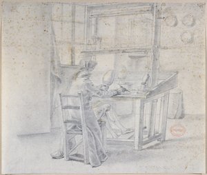 En porcelænsmaler på Sevres-fabrikken, ca. 1780 af French School