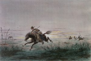 Et postbud fra American Pony Express bliver angrebet af indianere af French School